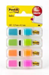3M Jelölőcímke adagolóban, műanyag, 4x35 lap, 12x43 mm, 3M POSTIT, élénk színek