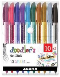 Zebra Zseléstoll készlet, 0, 33 mm, kupakos, ZEBRA Doodler`z Glitter, 10 csillogó vegyes szín - oneclick