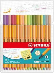 STABILO Tűfilc készlet, 0, 4 mm, STABILO Point 88, 18 különböző szín