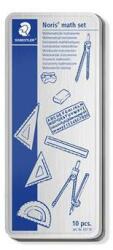 STAEDTLER Matematikai készlet, fém dobozban, 10 darabos, vonalzóval, körzővel és kiegészítőkkel, STAEDTLER® 557 10