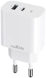 Maxlife MXTC-06-25AC PD QC töltő 1x USB-C 1x USB-A 25W fehér