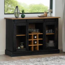 vidaXL HALDEN fekete tömör fa komód 2 tolóajtóval 112x40x80 cm (4018428)