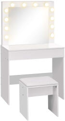 Homcom Sminkasztal Tükörrel és Székkel, LED Világítás, MDF, 80 x 40 x 140 cm, Fehér