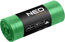 NEO TOOLS Szemeteszsák 120l, 70x110cm, zöld, erősített húzószalagos, vastagság: 40mic, 10db (15-991) - szerszamparadicsom