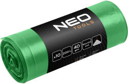 NEO TOOLS Szemeteszsák 200l, 90x120cm, zöld, erősített húzószalagos, vastagság: 40mic, 10db (15-992) - szerszamparadicsom