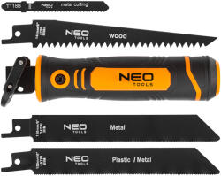 NEO TOOLS Kézifűrész szett univerzális befogóval, 4 db lappal, dekopír és orrfűrész lapokhoz (44-650) - szerszamparadicsom