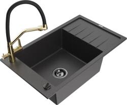 Mexen Elias, 1 kamrás gránit mosogató 795x480x200 mm és Duo mosogató csaptelep, fekete foltos, 6511-76-671701-57-B (6511-76-671701-57-B)