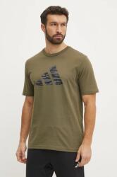 Adidas pamut póló Camo zöld, férfi, nyomott mintás, JI6768 - zöld S