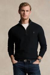 Ralph Lauren pamut pulóver könnyű, fekete, félgarbó nyakú, 710932304 - fekete M