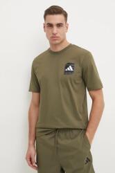 Adidas pamut póló Camo zöld, férfi, nyomott mintás, JI6759 - zöld S