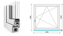 150x150 cm, bukó-nyíló, jobbos, fehér, háromrétegű üvegezésű EkoSun 70 CL műanyag ablak (O-ES70C3BN150150JF)