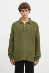Norse Projects gyapjú pulóver Rasmus Relaxed Brushed Polo férfi, zöld, N45.0614. 8098 - zöld XL