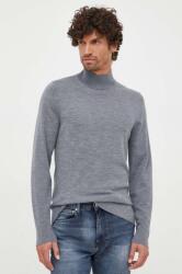 Calvin Klein gyapjú pulóver könnyű, férfi, szürke, félgarbó nyakú - szürke L
