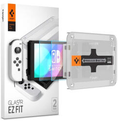 Spigen "Glas. tR EZ FIT" Nintendo Switch OLED tempered kijelzővédő fólia felhelyező kerettel (2db) (AGL03829)