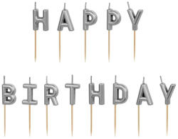 PartyDeco Happy Birthday ezüst betűk, gyertya, 2, 5 cm