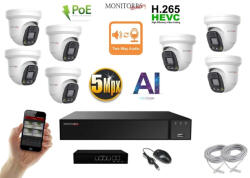 Monitorrs Security - AI IP Aktív dóm kamerarendszer 7 kamerával switchel 5 mpix - 6077K7B