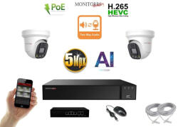 Monitorrs Security - AI IP Aktív dóm kamerarendszer 2 kamerával switchel 5 mpix - 6077K2B