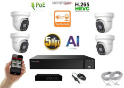 Monitorrs Security - AI IP Aktív dóm kamerarendszer 4 kamerával switchel 5 mpix - 6077K4B