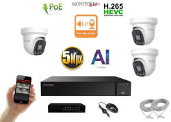 Monitorrs Security - AI IP Aktív dóm kamerarendszer 3 kamerával switchel 5 mpix - 6077K3B