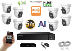 Monitorrs Security - AI IP Aktív dóm kamerarendszer 8 kamerával switchel 8 mpix - 6077K8B