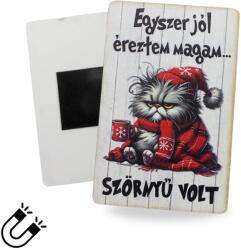  Nyomtatott dekorkarton - Morcos macska "Egyszer. . " hűtőmágnes