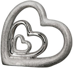  Ezüst színű tripla szív kerámia szobor - 15 cm