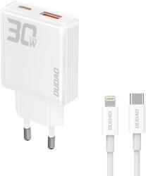 Dudao A30EUL hálózati töltő 1xUSB-A és 1xUSB-C csatlakozással és Type-C - Lightning kábellel 30W - fehér