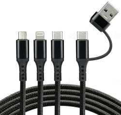 everActive USB-C (USB-A adapterrel) töltőkábel 3 az 1-ben Everactive CBB-1.2ALL, 3A, 480Mbps, 1.2m, fekete, USB type-C / lightning / micro USB kimenettel (-1.2ALL)