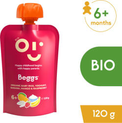 Beggs BIO Gyermek rizs joghurttal, banánnal, mangóval és málnával (120 g) - mamasbaby