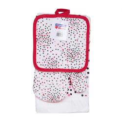 Heinner Set bucatarie format din 3 piese Dots Setul contine : 1 prosop de bucatarie 38X63 cm, 65Gr/buc 1 manusa de bucatarie 17X27 cm 1 suport oala 18X18 cm Material: 100% Bumbac (HR-3KSTWL-DTS) - ideall