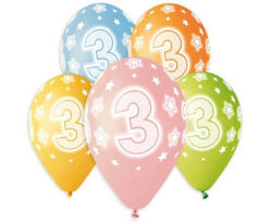 Godan Happy Birthday 3 Star léggömb, lufi 5 db-os 13 inch (33 cm) MLG321944 (MLG321944)