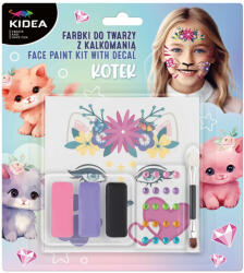 DERFORM Arcfesték, tégelyes, 8 db-os, tetoválással és strasszkövekkel, cica mintás, Kidea (DFM-FDTDKKOKA)