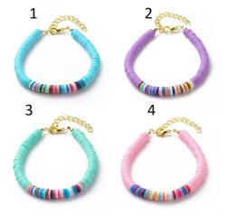  Lila (2) Polymer Heishi Korong Karkötő Hossz: ~18-24cm Átmérő: 6mm