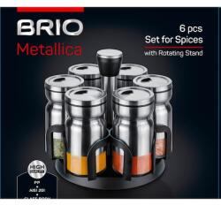 BRIO Metallica - Сет 6бр Буркани за подправки с иноксов калъф 150мл на въртяща стойка (107406)