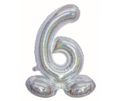 Godan Holographic Silver, Ezüst 6-os szám fólia lufi talppal 72 cm MLG145755 (MLG145755)