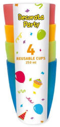  Színes Party műanyag pohár 4 db-os szett 250 ml