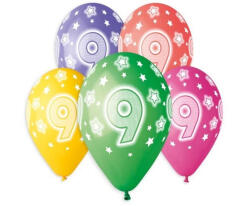  Happy Birthday 9 Star léggömb, lufi 5 db-os 13 inch (33 cm) (MLG322002) - kreativjatek