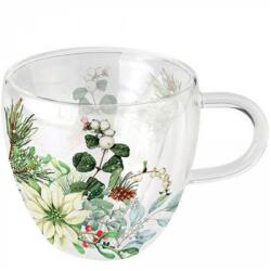 Ambiente Karácsonyi duplafalú üvegcsésze White poinsettia