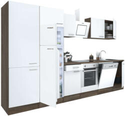 Leziter Yorki 340 konyhablokk yorki tölgy korpusz, selyemfényű fehér front alsó sütős elemmel polcos szekrénnyel és felülfagyasztós hűtős szekrénnyel (L340YFH-SUT-PSZ-FF)