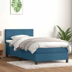 vidaXL sötétkék bársony rugós ágy matraccal 100x210 cm (3316009)
