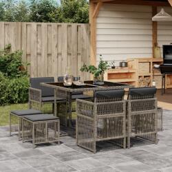 vidaXL 9 részes szürke polyrattan kerti étkezőgarnitúra párnával (3210956)