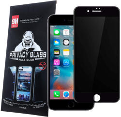 Apple 7 / 8 / SE 2020 / SE 2022 üvegfólia, tempered glass, előlapi, edzett, hajlított, fekete kerettel, betekintés védelemmel, Privacy