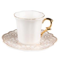 Clayre & Eef Porcelán kávéscsésze+alj 95ml, fehér-arany