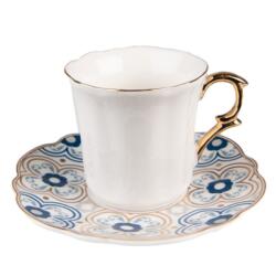 Clayre & Eef Porcelán kávéscsésze+alj 95ml, fehér-kék-arany