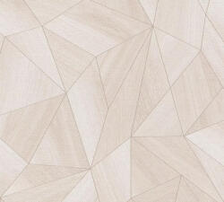  Polygon 3D design - Fémes élekkel kiemelt mértani testek krém bézs és arany tónus tapéta (36133-7)