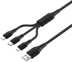 LDNIO 3 az 1-ben extra erős USB/USB-C átalakítós gyorstöltő és adatkábel, 100W 1, 2m - Fekete