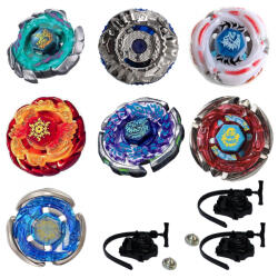  Pachet titirezi 4D ATTACK1 7 buc + 3 lansatoare + 2 varfuri metalice: BB117 Blitz Unicorno, BB120 Diablo Nemensis, BB102 Sgrew Capricorne, BB88 Meteo L-Drago, BB89 New Sun-God, BB91 Ray Gil, BB37 Supe