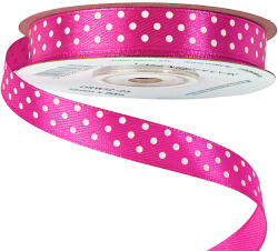 Valex Decor Fehér pöttyös szatén szalag 12mm x 20m - Sötét rózsaszín (DRW12-23)