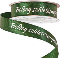 Valex Decor Boldog Születésnapot! " feliratos szatén szalag 20mm x 20m - Sötétzöld (BD20-58)