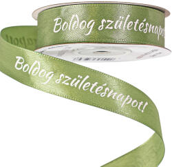 Valex Decor Boldog Születésnapot! " feliratos szatén szalag 20mm x 20m - Mohazöld (BD20-78)
